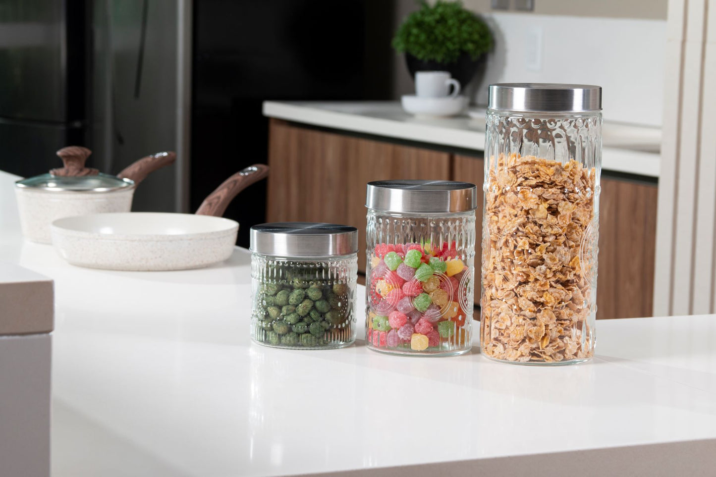 Pote de Vidro com Tampa Inox Linha Colmeia - 1.2L