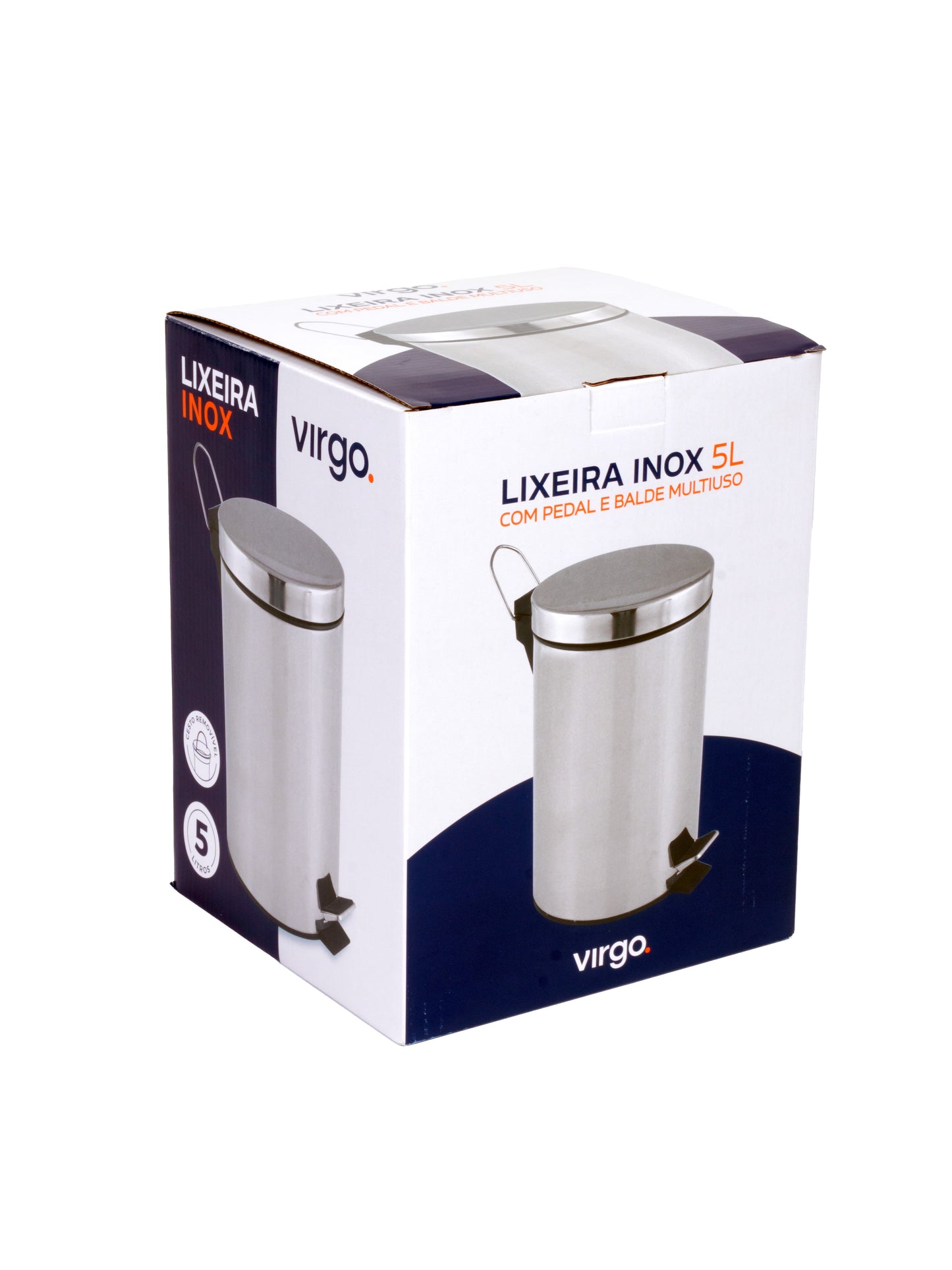 Kit Banheiro - Escova Sanitária e Lixeira Inox com Pedal 5L