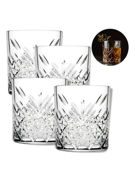 Jogo 4 Copos Vidro Whisky Rocks Baixo Decorado Drinks 345ml