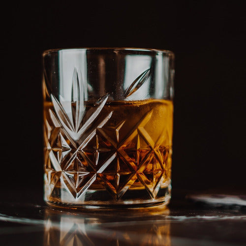 Jogo 4 Copos Vidro Whisky Rocks Baixo Decorado Drinks 345ml