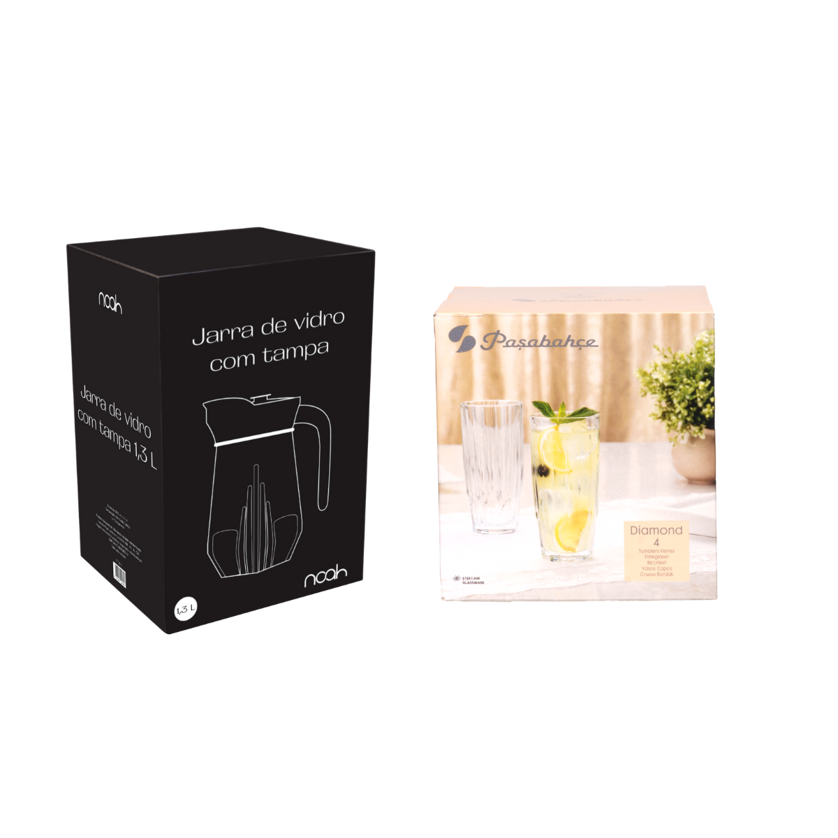 KIT JARRA E COPO DE VIDRO LONG DRINK DIAMOND - 5 PÇS
