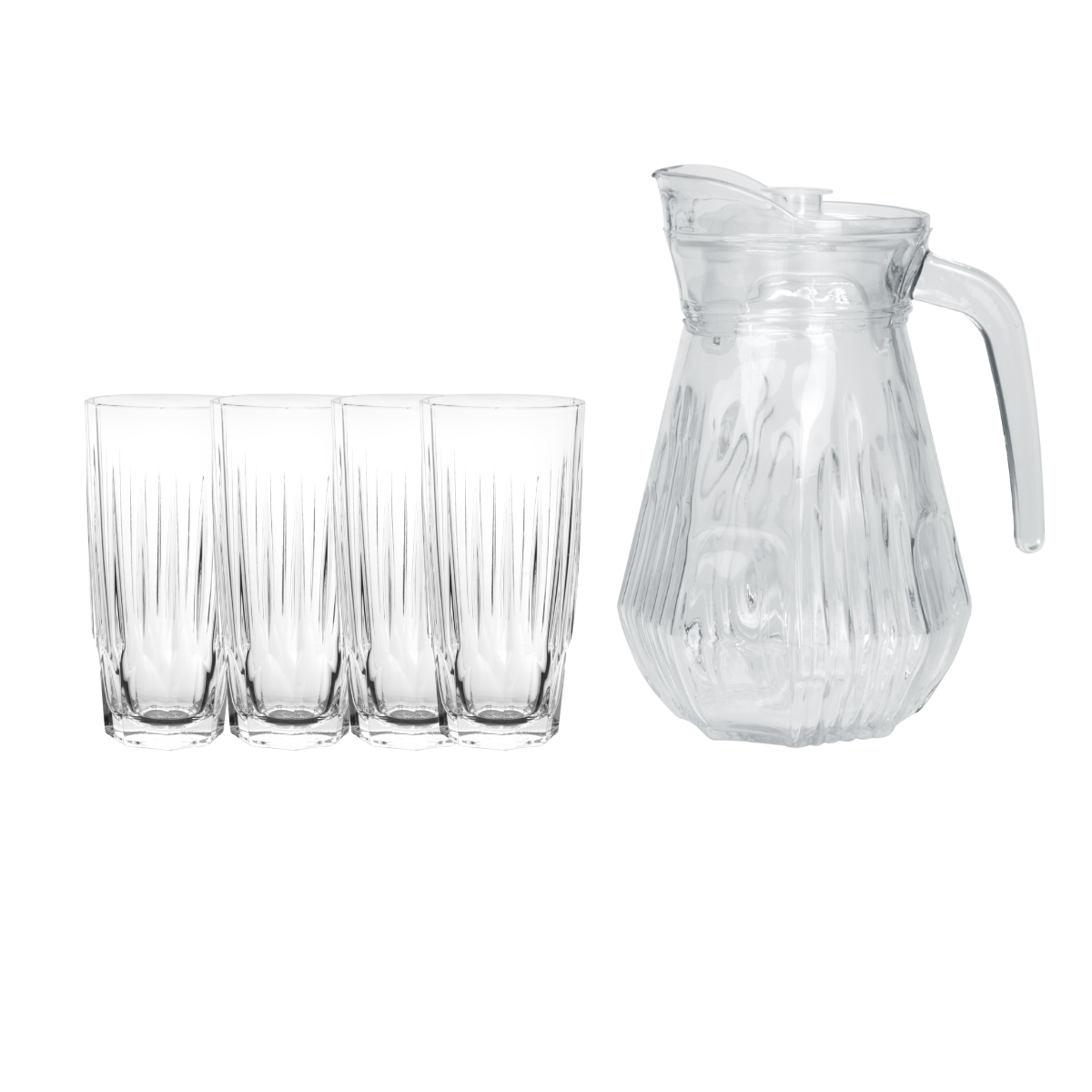 KIT JARRA E COPO DE VIDRO LONG DRINK DIAMOND - 5 PÇS