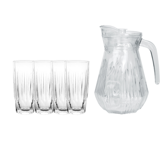 KIT JARRA E COPO DE VIDRO LONG DRINK DIAMOND - 5 PÇS