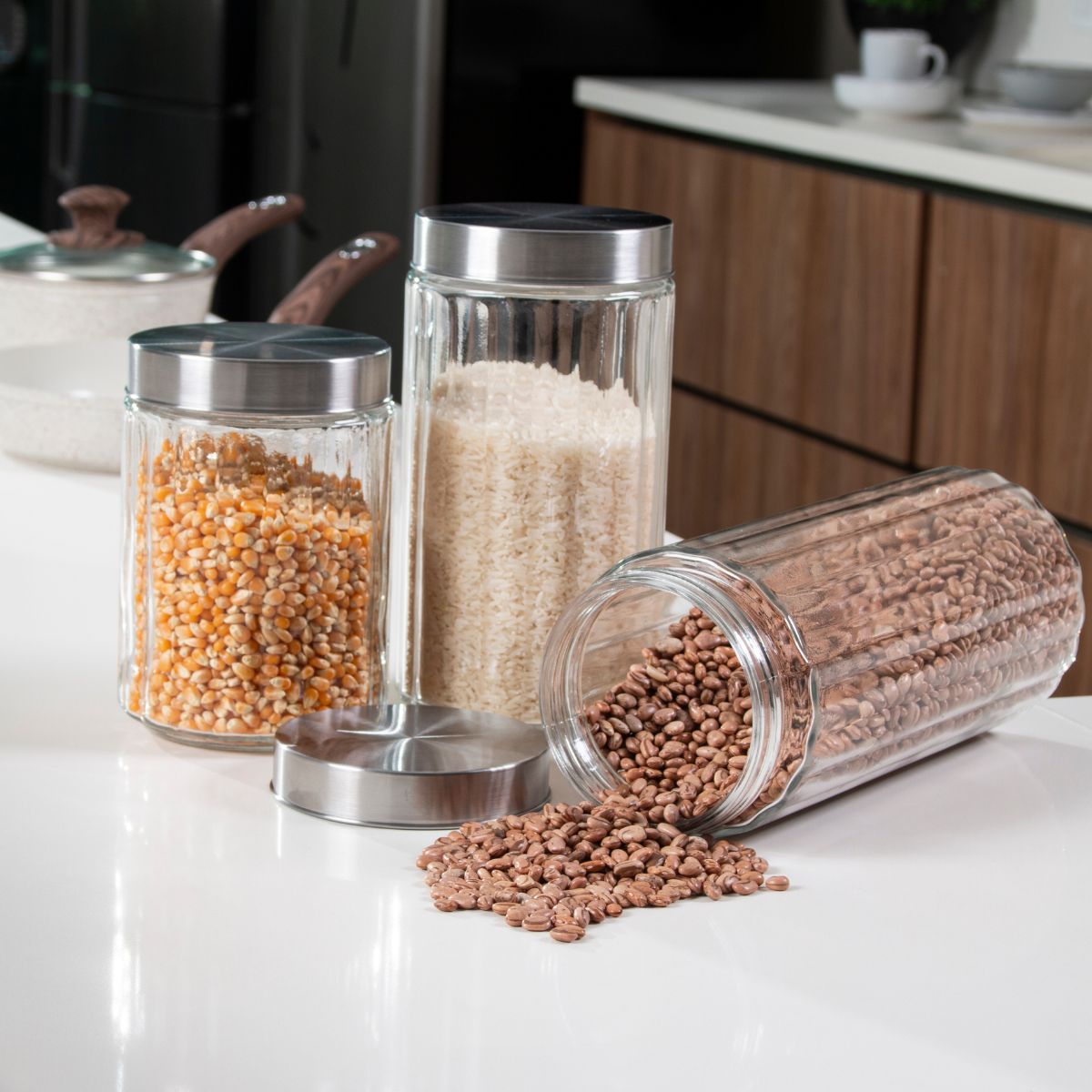 Pote de Vidro com Tampa Inox Listras - 1.2L