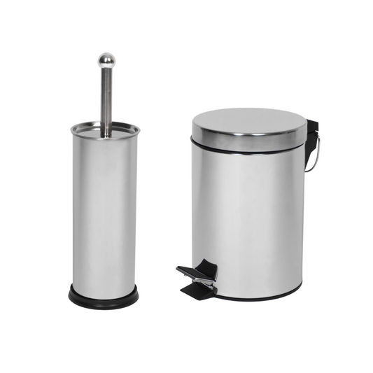 KIT BANHEIRO - ESCOVA SANITÁRIA E LIXEIRA INOX COM PEDAL 3L