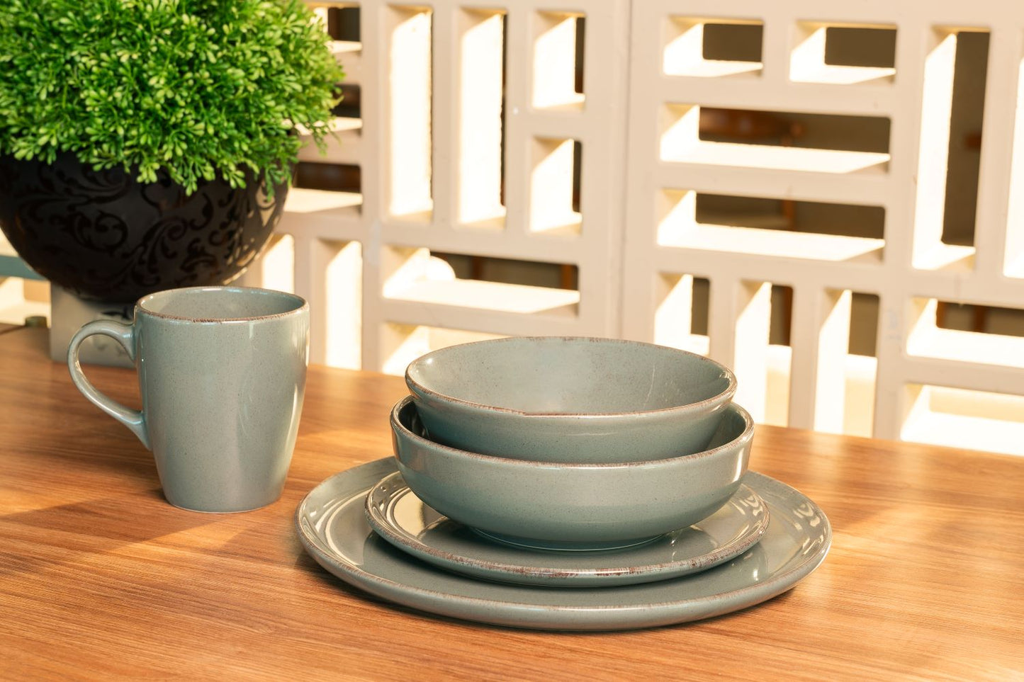 Jogo 6 Pratos Rasos de Cerâmica Laguna Verde 27cm