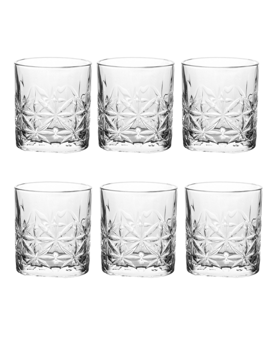 JOGO 6 COPOS DE VIDRO PARA WHISKY FLOWER - 332ML