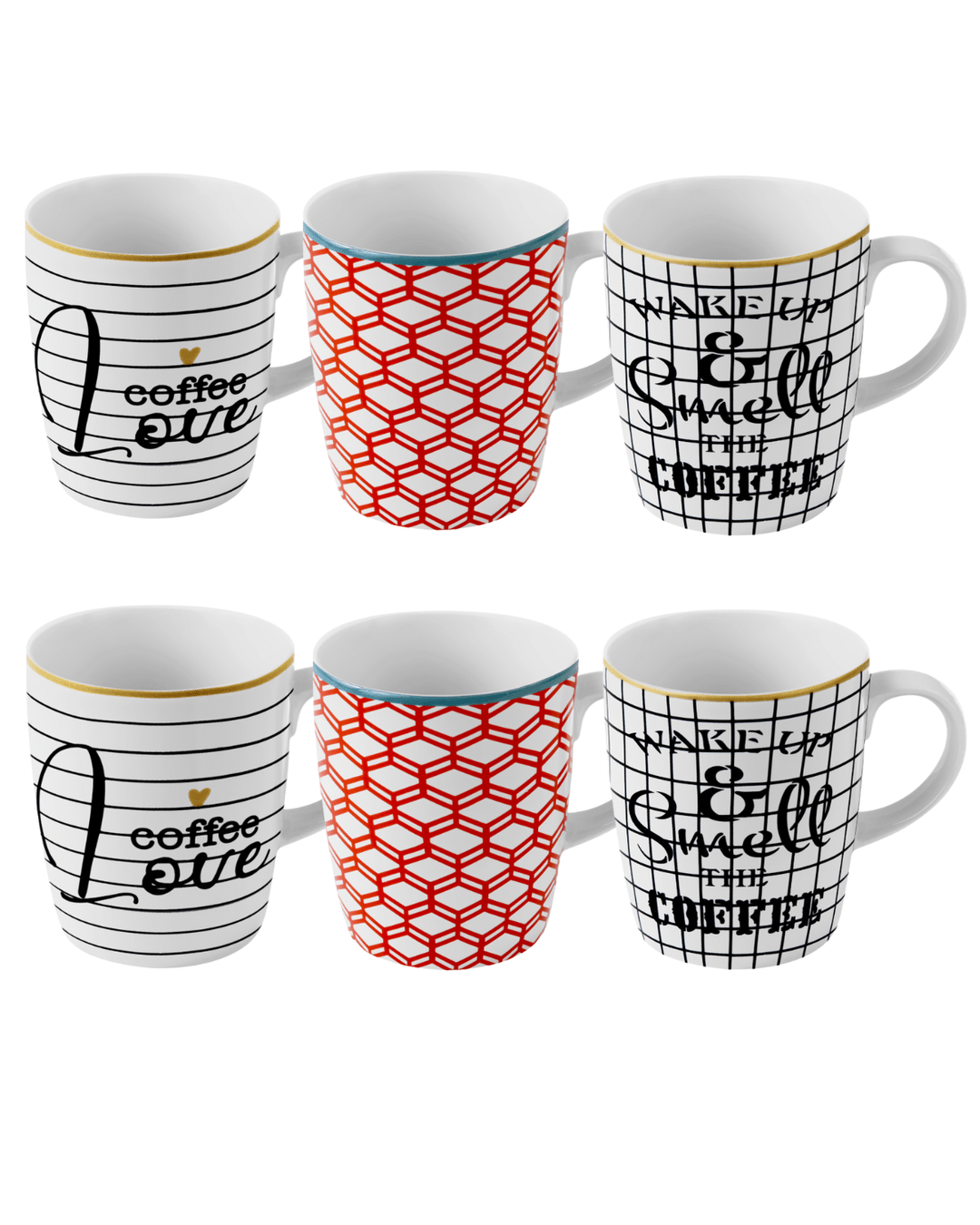 Kit 6 Canecas Diversas Coloridas de Porcelana - 230ml