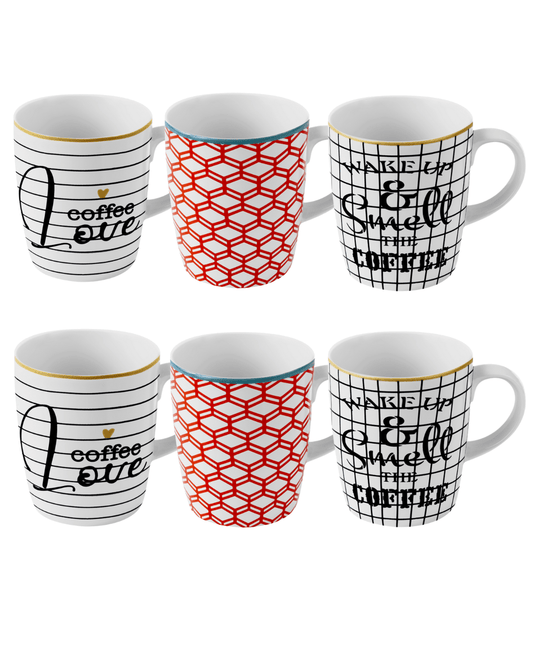 Kit 6 Canecas Diversas Coloridas de Porcelana - 230ml