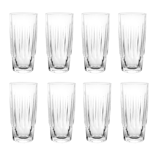 Jogo 8 Copos de Vidro Long Drink Diamond - 315ml