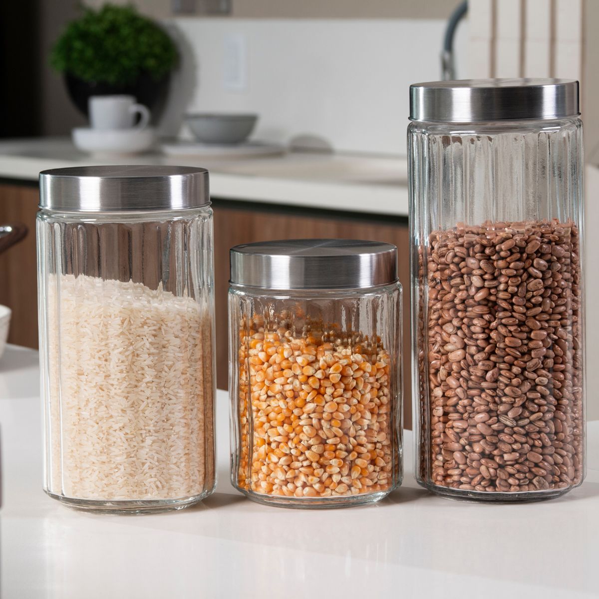 Pote de Vidro com Tampa Inox Listras - 2.2L