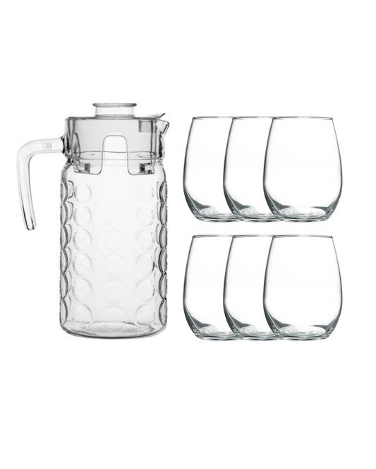 Kit 6 Copos 440ml e Jarra de Vidro com Tampa 1,85L