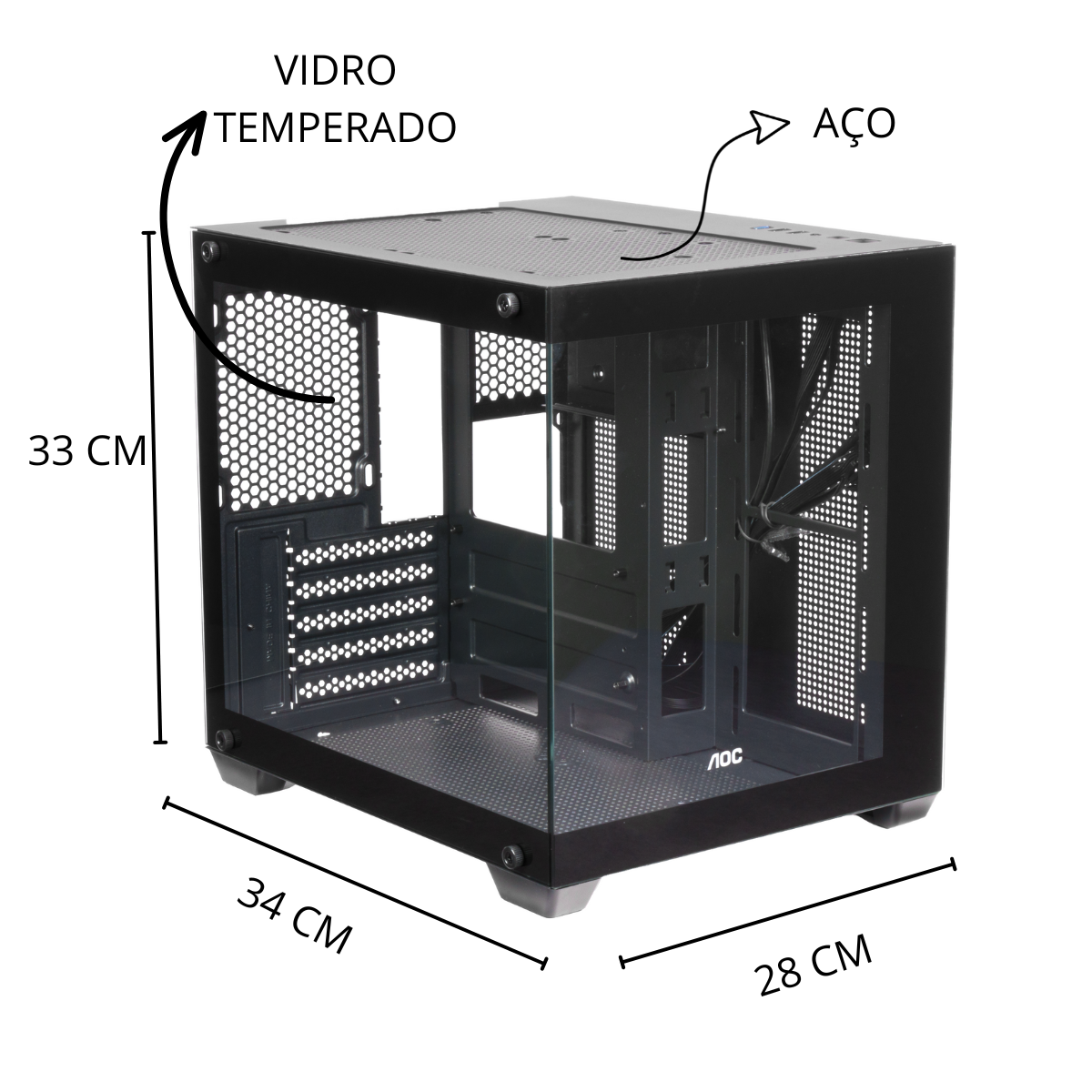 GABINETE GAMER AOC MIDTOWER LATERAL VIDRO