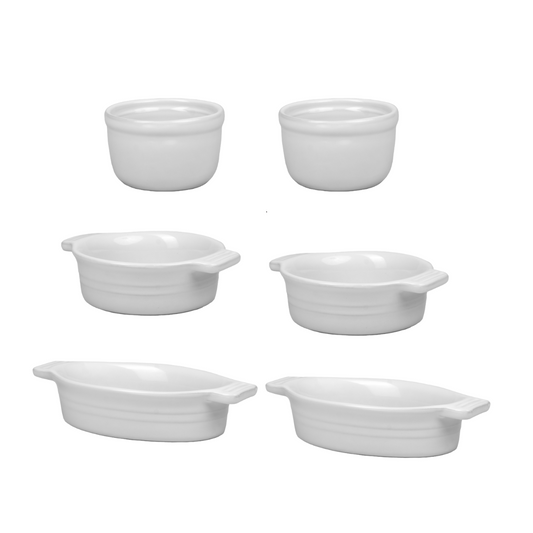Kit 6 Travessas Diversas Porcelana Branca Linha Évora