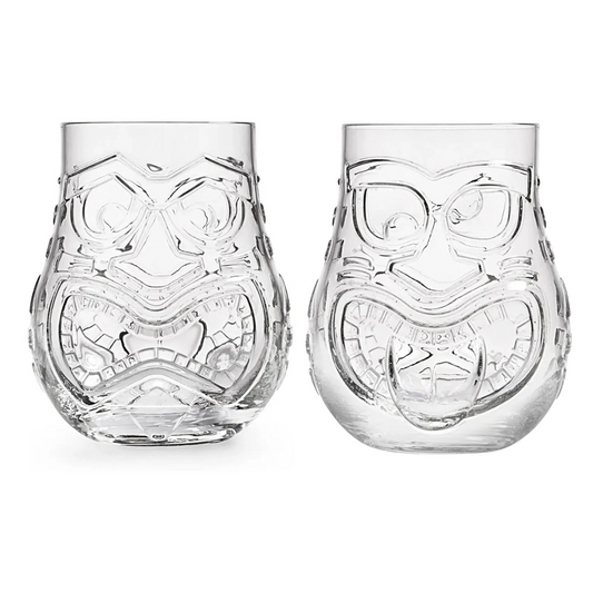 Jogo 2 Copos Vidro Tiki Duas Faces Humor/ Raiva - 470ml