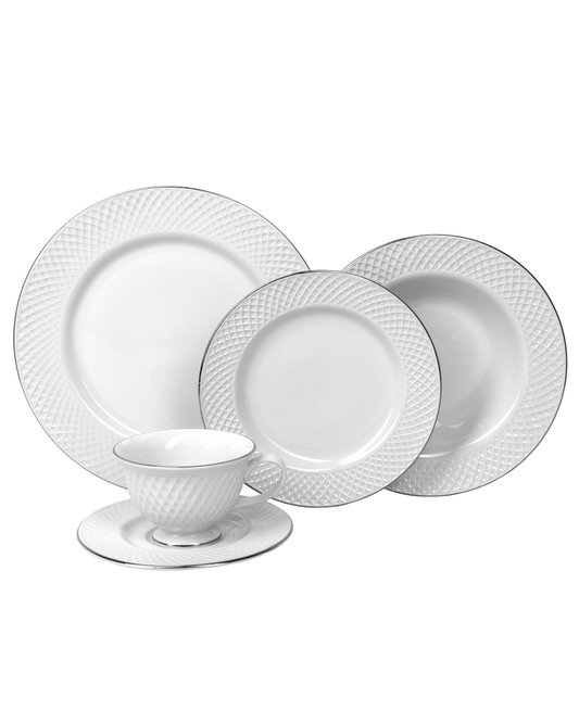 JOGO DE JANTAR JOAQUINA EM PORCELANA PRATEADO 20PCS