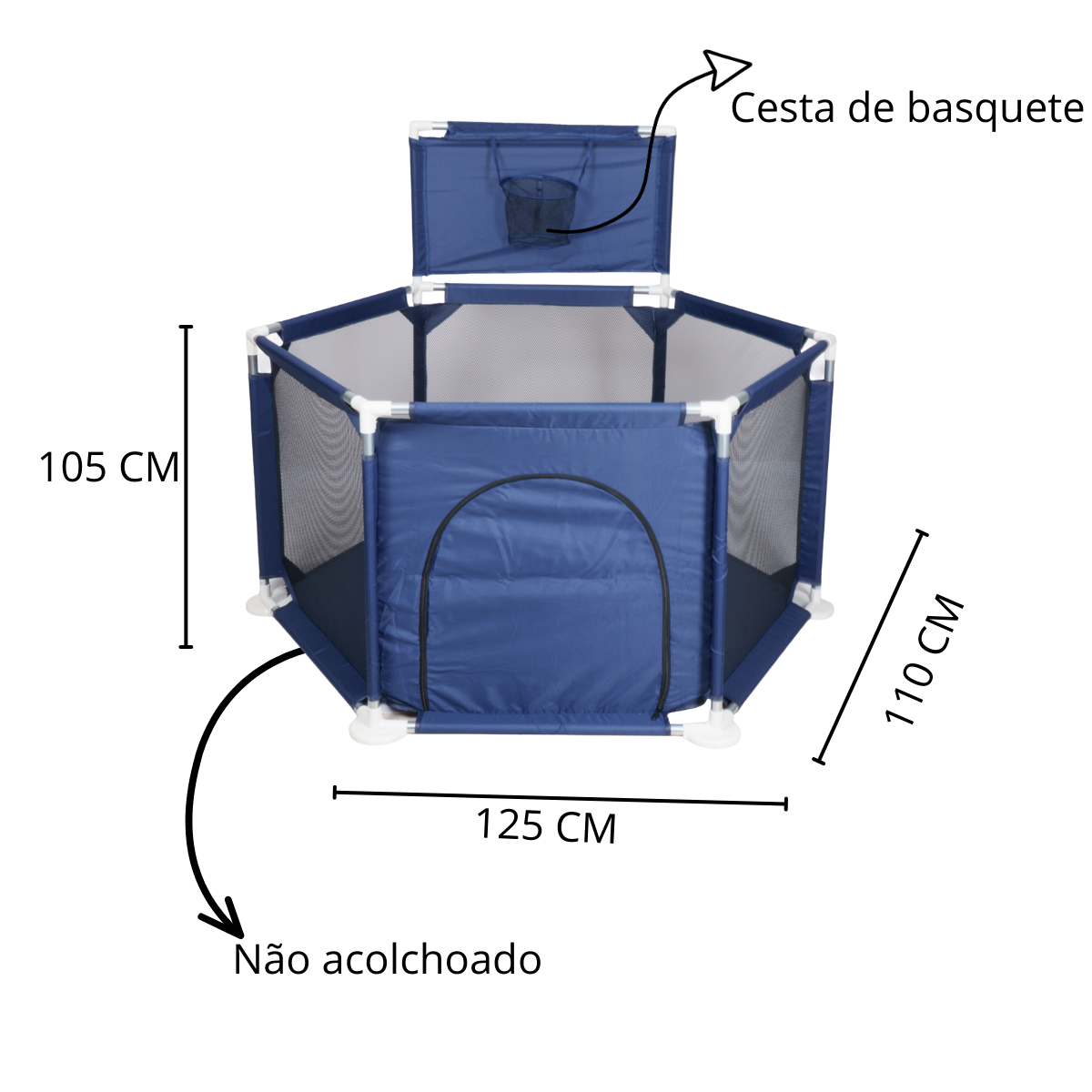 Cercado Infantil Hexagonal com Cesta Basquete Azul - 125cm