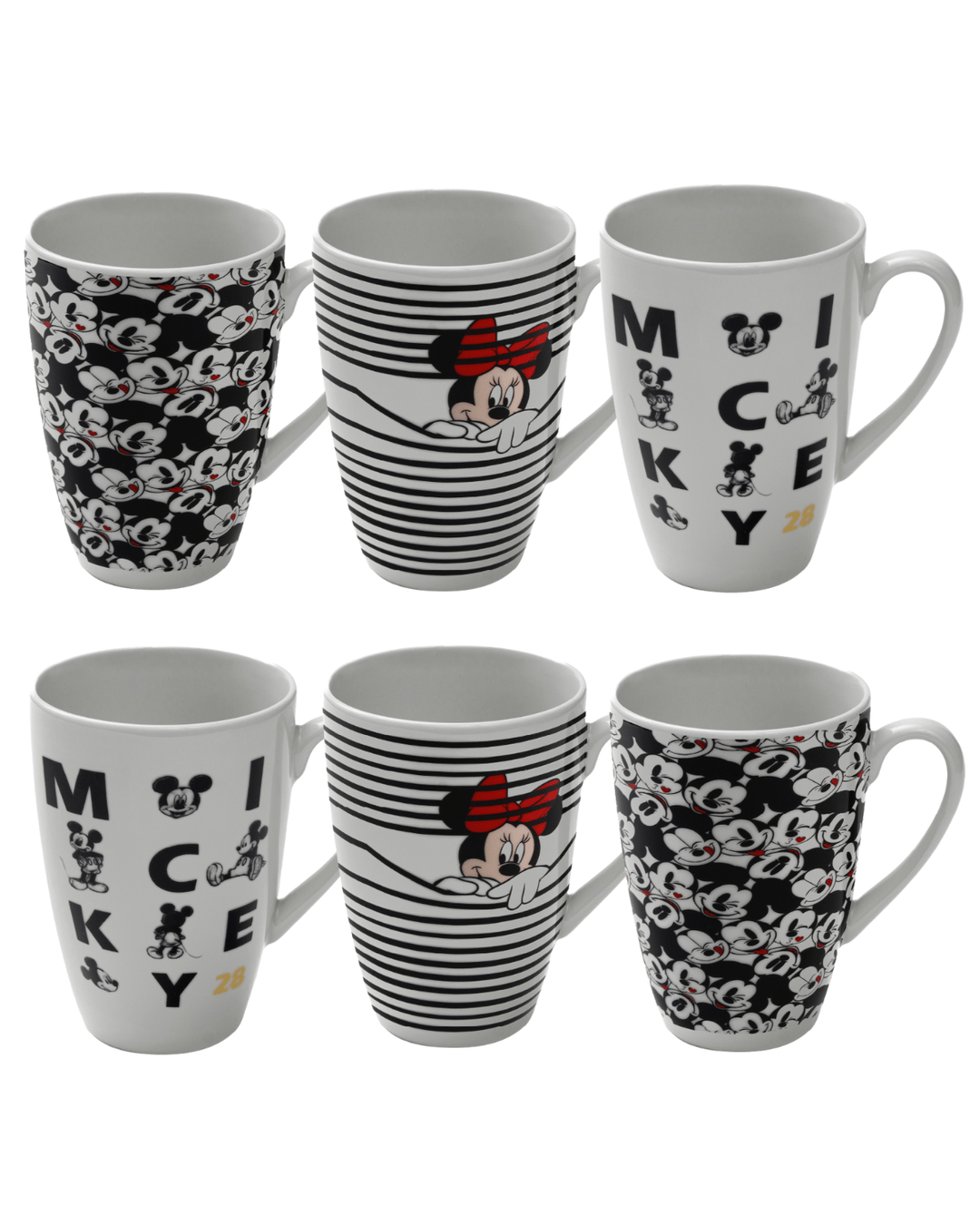 Kit 6 Canecas Porcelana Diversas Mickey e Minnie - 350ml
