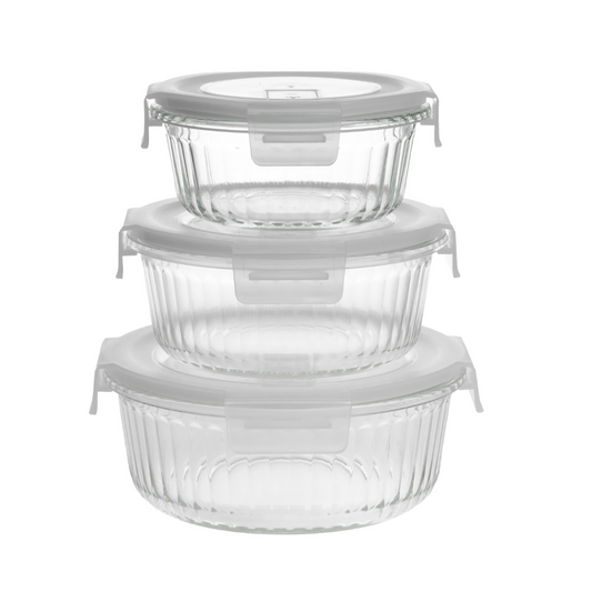 Kit 3 Potes Herméticos Redondos com Trava- Tamanhos Diversos