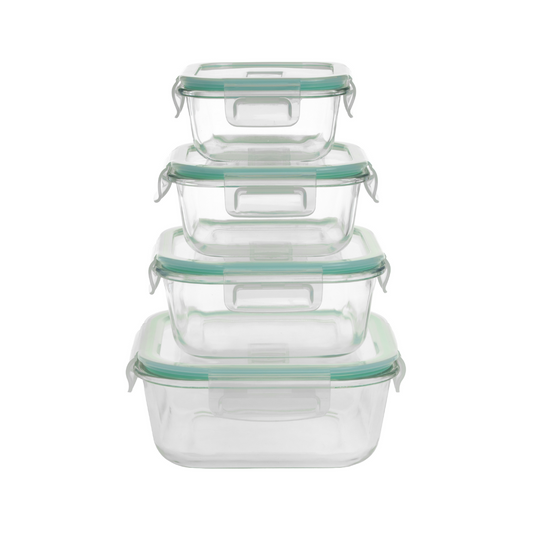 Kit 4 Potes Marmita de Vidro Hermético com Trava - Diversos