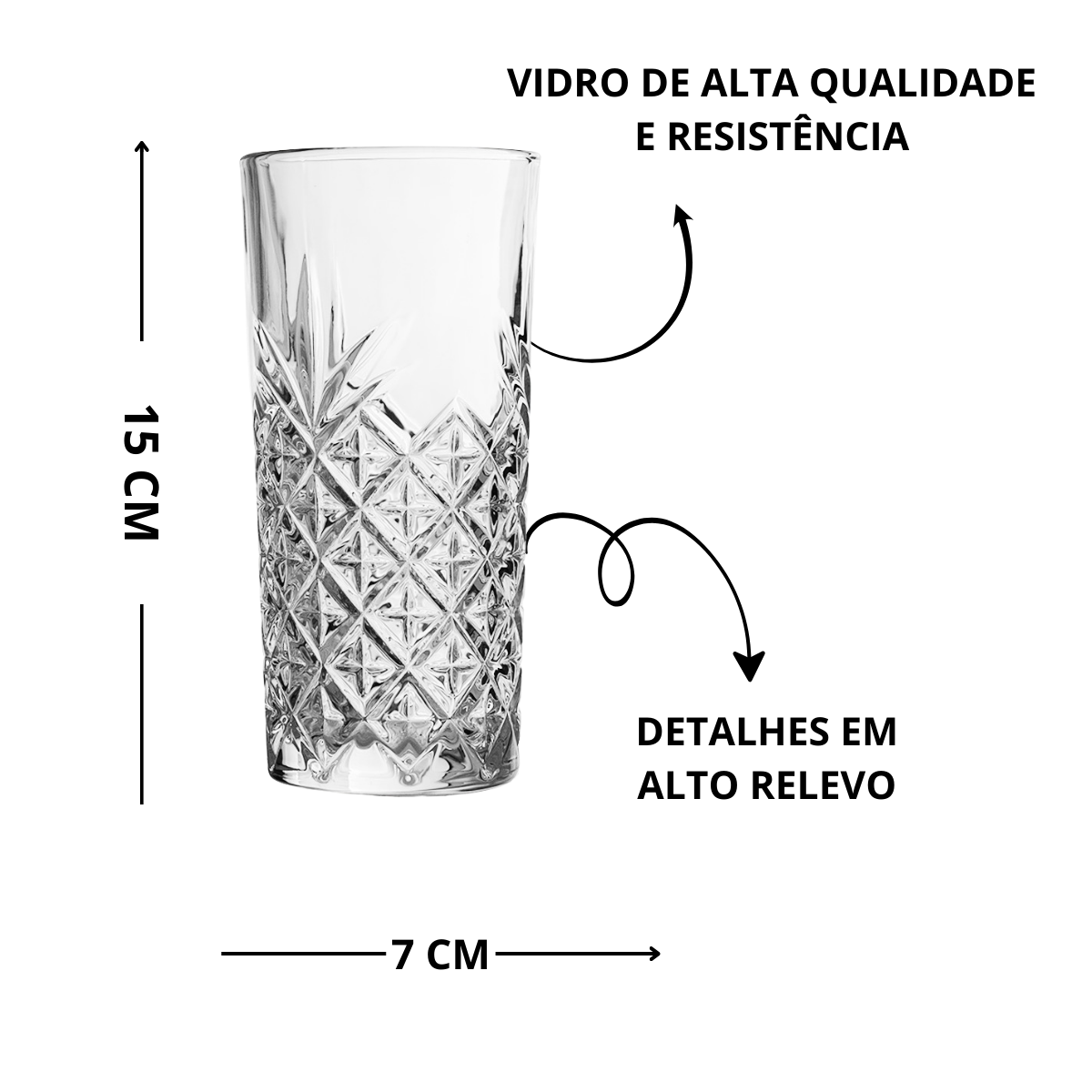 JOGO 6 COPOS DE VIDRO LONG DRINK - 330ML