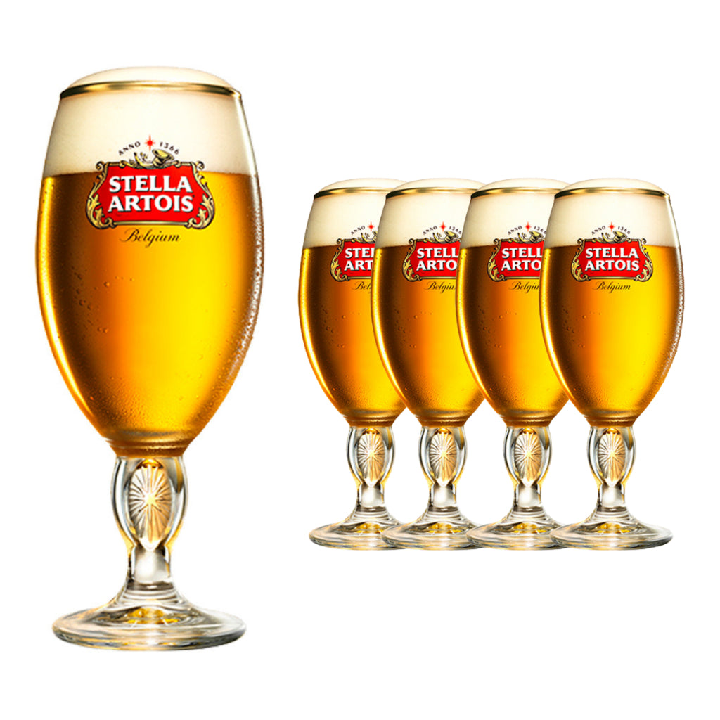 Jogo 4 Taças De Cerveja Stella Artois 330ml Ambev Copo Borda Dourada Cálice